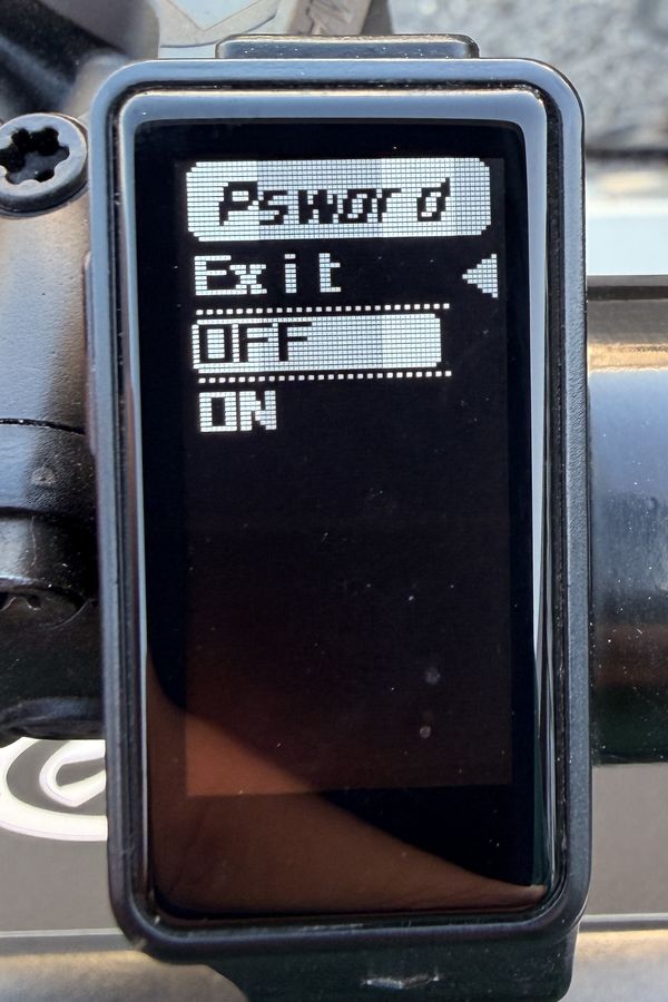 Réglage Password, OFF ou ON
